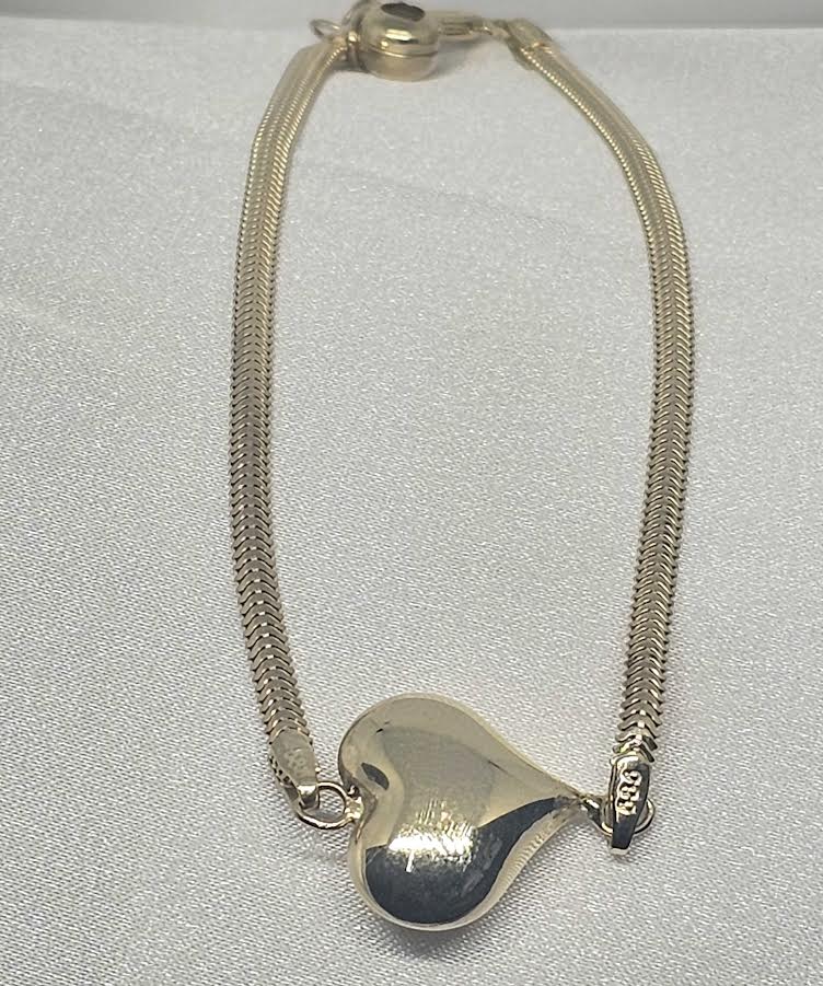 Pulsera Serpentina con Corazón puff 14k