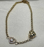 Pulsera Rolo 14k con Corazones  CZ