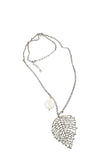 Collar Largo de Hoja con Perla S/Steel