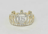 Sortija de Corona 15 oro blanco CZ 10k