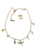 Set Collar de Dragonfly con charms S/Steel dorado y pantallas
