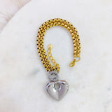 PULSERA S/STEEL DORADO, CORAZON PLATEADO
